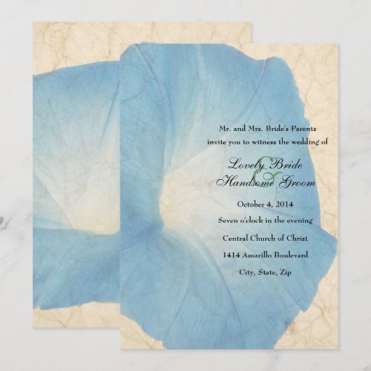 Faded Morning Glory Parchment Wedding Invitation Kaart (Voorkant / Achterkant)