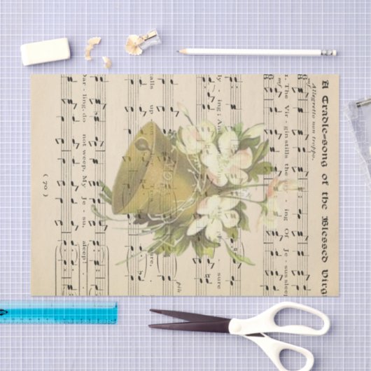  Faded muziekbladen Gold Bell-decoupage Tissuepapier (Craft)