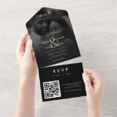 Faded Overlay Photo Gold Ampersand QR Code Wedding All In One Uitnodiging (Afscheurbaar)