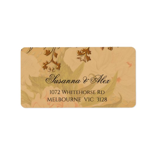 Faded pinda's en goudbladeren bruiloft etiket (Voorkant)