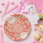 Faded Red Block Print Floral Papieren Bordje (Feest)