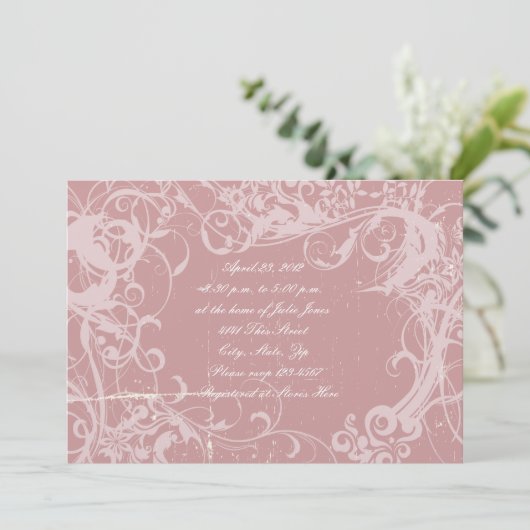 Faded Roos Grunge Bridal Shower-uitnodiging Kaart (Staand voorkant)