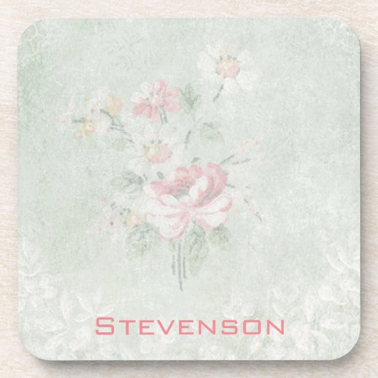 Faded Rozen in Shabby design, persoonlijk Bier Onderzetter (Voorkant)