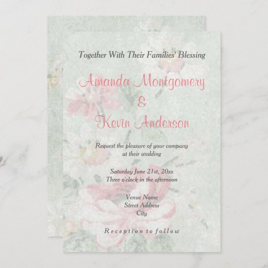 Faded Rozen  ontwerp Klassieke bruiloft Kaart (Voorkant / Achterkant)