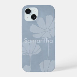 Faded Silhouette van Cosmos Flowers op Bleek blauw iPhone 16 Hoesje