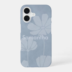 Faded Silhouette van Cosmos Flowers op Bleek blauw iPhone 16 Hoesje
