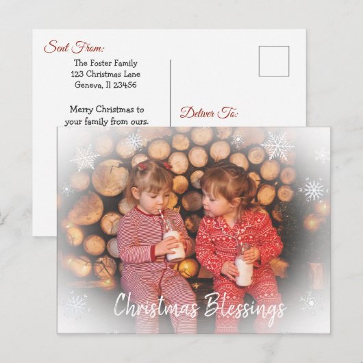 Faded Snowflake-reeks - Kerstmis Briefkaart (Voorkant / Achterkant)