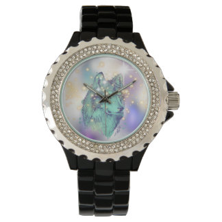 Faded Sparkle Wolf Horloge