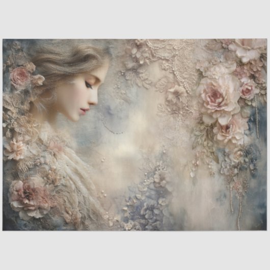 Faded Whispers Romantisch Portret  Bloemen Tissuepapier (Voorkant)
