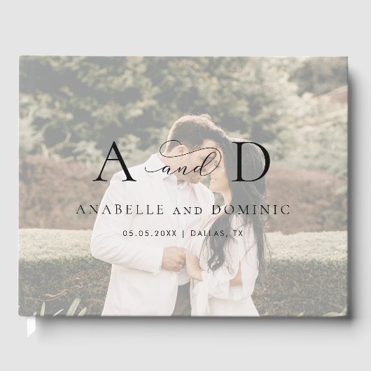 Fading Faded Foto Monogram Elegant Script Bruiloft Gastenboek (Voorkant)