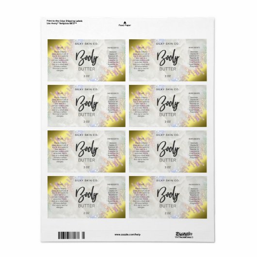 Fading Gold en opal body Butter-etiketten Etiket (Full Sheet)