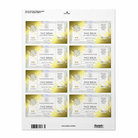 Fading Gold Hair Face Serum Label (Full Sheet)
