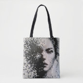 Fading grayscale pixel portrait with emotion tote bag (Voorkant)
