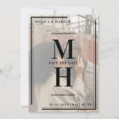 Fading Photo Overlay Modern Big Monogram Geometric Save The Date (Voorkant)
