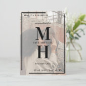 Fading Photo Overlay Modern Big Monogram Geometric Save The Date (Staand voorkant)