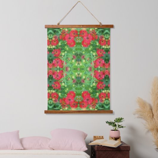 Fading Red Zinnia Flowers Abstract Pattern   Hangend Wandkleed (Slaapkamer)