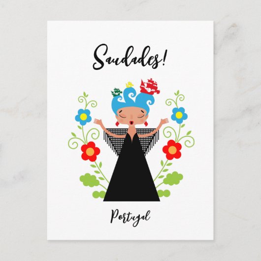 Fado-vrouwzanger met Portugese caravel-schepen Briefkaart (Voorkant)