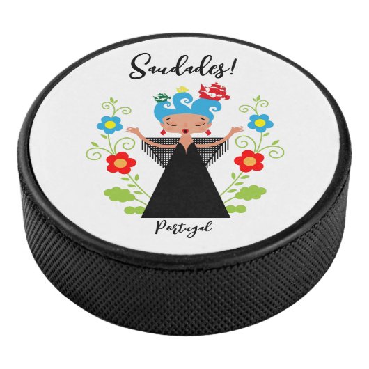 Fado-vrouwzanger met Portugese caravel-schepen Hockey Puck (3/4)