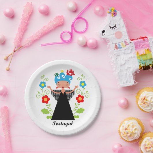 Fado-vrouwzanger met Portugese caravel-schepen Papieren Bordje (Feest)