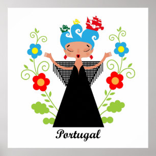 Fado-vrouwzanger met Portugese caravel-schepen Poster