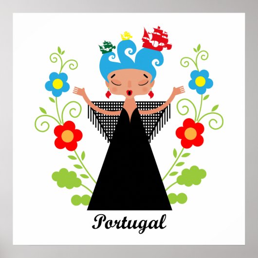 Fado-vrouwzanger met Portugese caravel-schepen Poster (Voorkant)