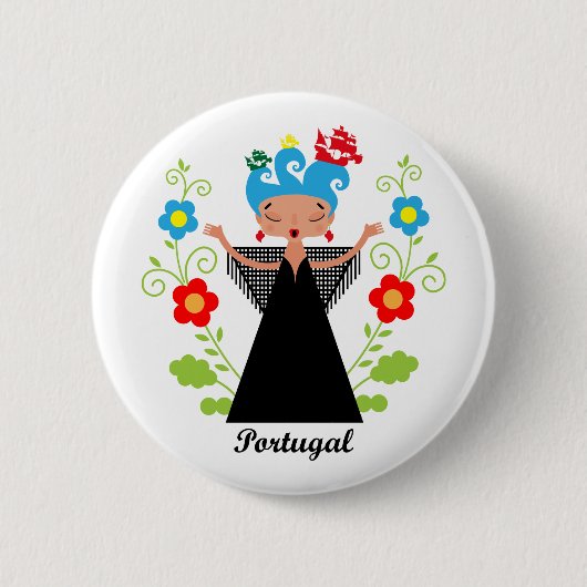 Fado-vrouwzanger met Portugese caravel-schepen Ronde Button 5,7 Cm (Voorkant)