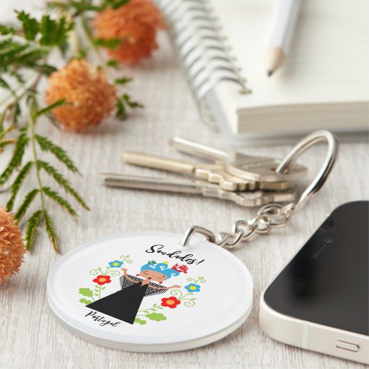 Fado-vrouwzanger met Portugese caravel-schepen Sleutelhanger (Voorkant Rechts)