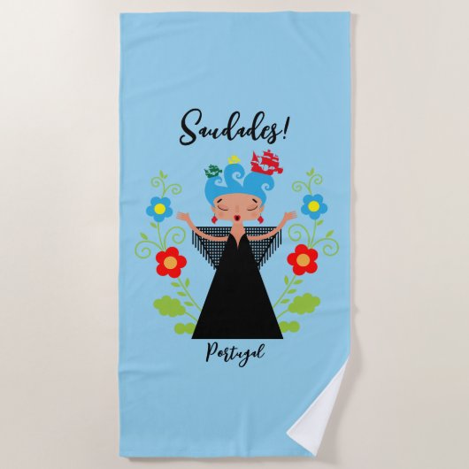 Fado-vrouwzanger met Portugese caravel-schepen Strandlaken (Voorkant)