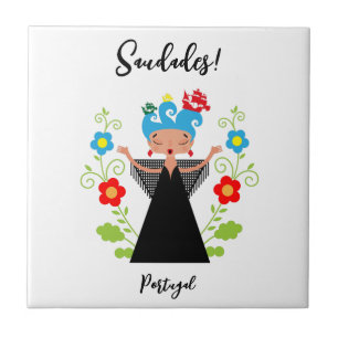 Fado-vrouwzanger met Portugese caravel-schepen Tegeltje