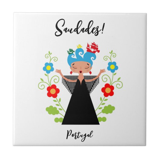 Fado-vrouwzanger met Portugese caravel-schepen Tegeltje (Voorkant)