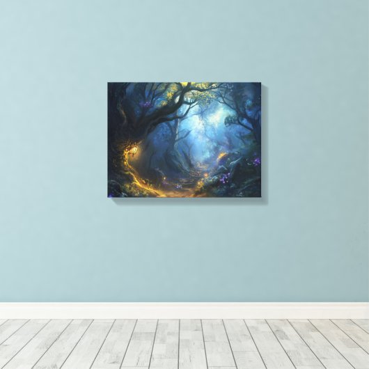 Fae Fantasy Forest-nachtscène Canvas Afdruk (Insitu (Houten vloer))
