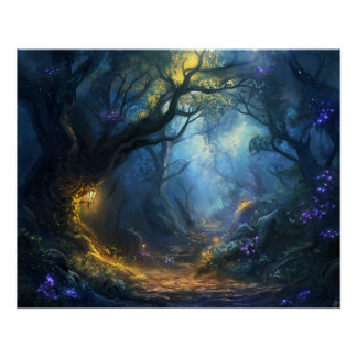 Fae Fantasy Forest-nachtscène Perfect Poster