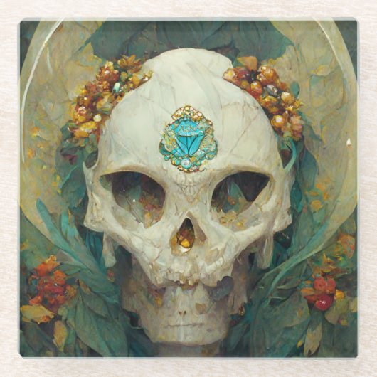 Fae Skull Fantasy Glazen Onderzetter (Voorkant)