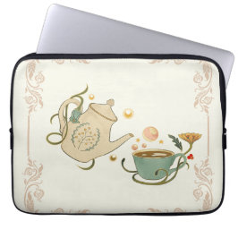 Faecore Grafische Kunst, Beige Theetijd Laptop Sleeve