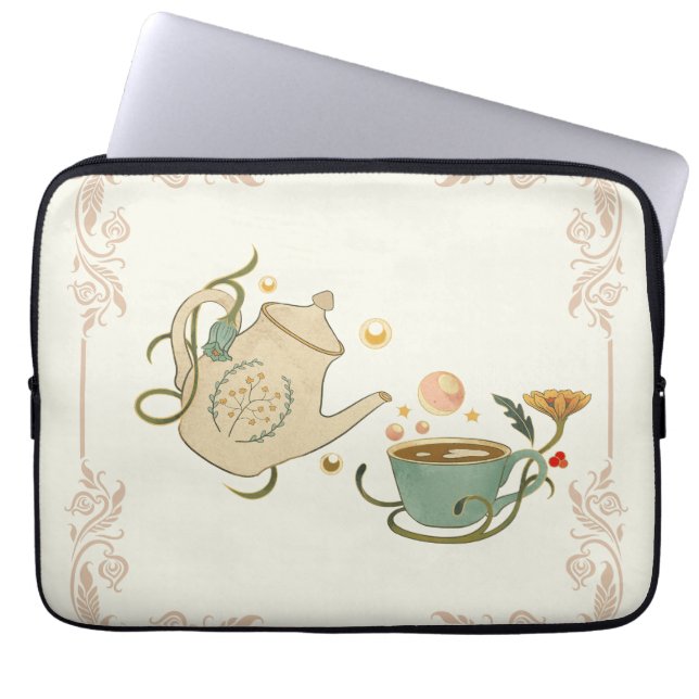 Faecore Grafische Kunst, Beige Theetijd Laptop Sleeve (Voorkant)