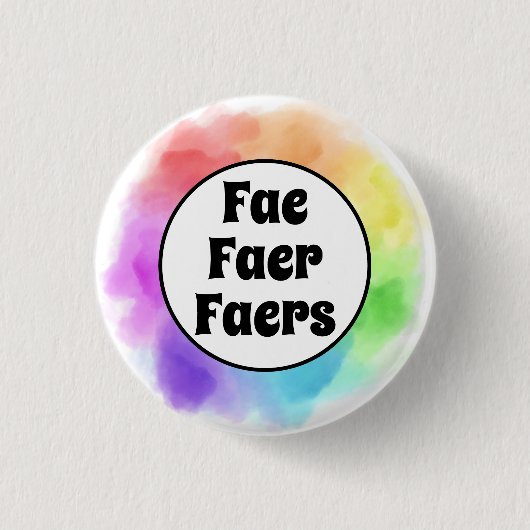 Faer Faers Pronouns in Waterverf Cirkel Ronde Button 3,2 Cm (Voorkant)