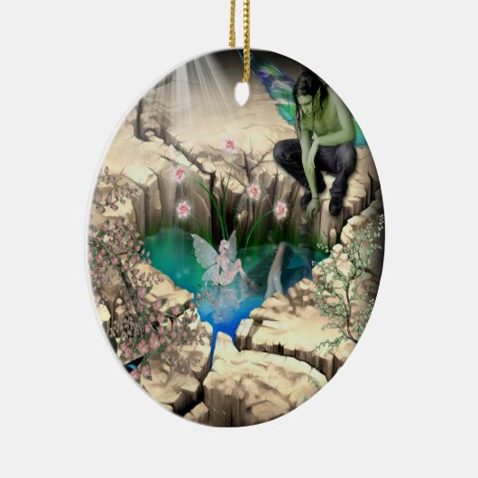 Faerie in Elven Pond Keramisch Ornament (Rechts)