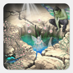 Faerie in Elven Pond Vierkante Sticker