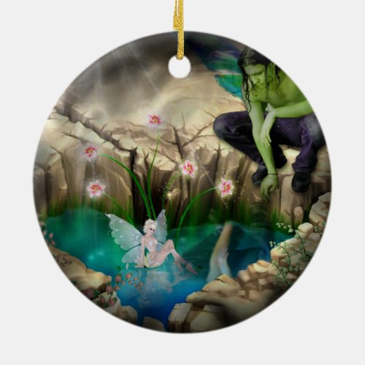 Faerie in Elven Pond Vignette Keramisch Ornament (Achterkant)