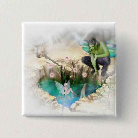 Faerie in Elven Pond Vignette Vierkante Button 5,1 Cm (Voorkant)