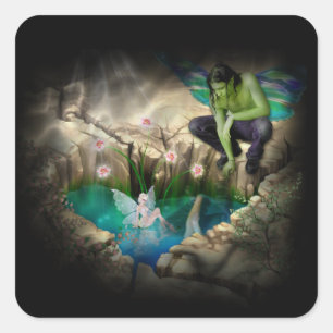 Faerie in Elven Pond Vignette Vierkante Sticker