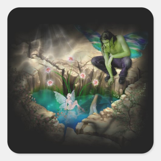 Faerie in Elven Pond Vignette Vierkante Sticker (Voorkant)