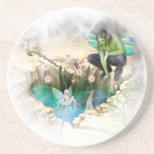 Faerie in Elven Pond Vignette Zandsteen Onderzetter (Voorkant)
