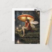 Faerie onder paddenstoel in de regen