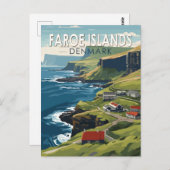 Faeröer Denemarken Reiskunst Vintage Briefkaart (Voorkant / Achterkant)
