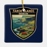 Faeröer Denemarken Reiskunst Vintage Keramisch Ornament<br><div class="desc">Faeröer in een vectorkunststijl. De Faeröer is een autonome archipel,  die deel uitmaakt van het Koninkrijk Denemarken. Het omvat 18 rotsachtige,  vulkanische eilanden.</div>