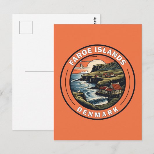 Faeröer Denemarken Reizen Art Badge Briefkaart (Voorkant / Achterkant)