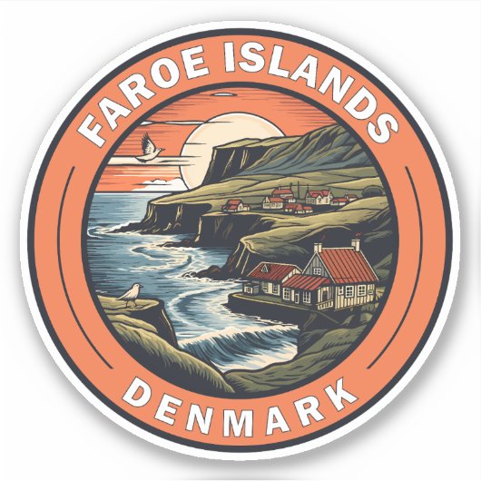 Faeröer Denemarken Reizen Art Badge Sticker (Voorkant)