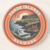 Faeröer Denemarken Reizen Art Badge Zandsteen Onderzetter (Voorkant)