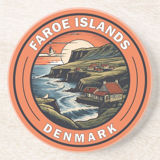 Faeröer Denemarken Reizen Art Badge Zandsteen Onderzetter (Voorkant)